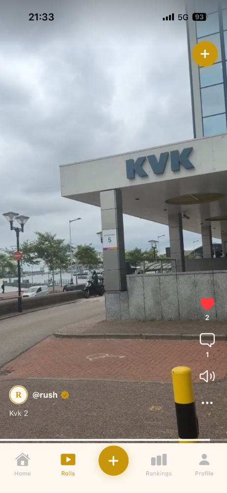 Rush app Rolls screen showing a short vertical video